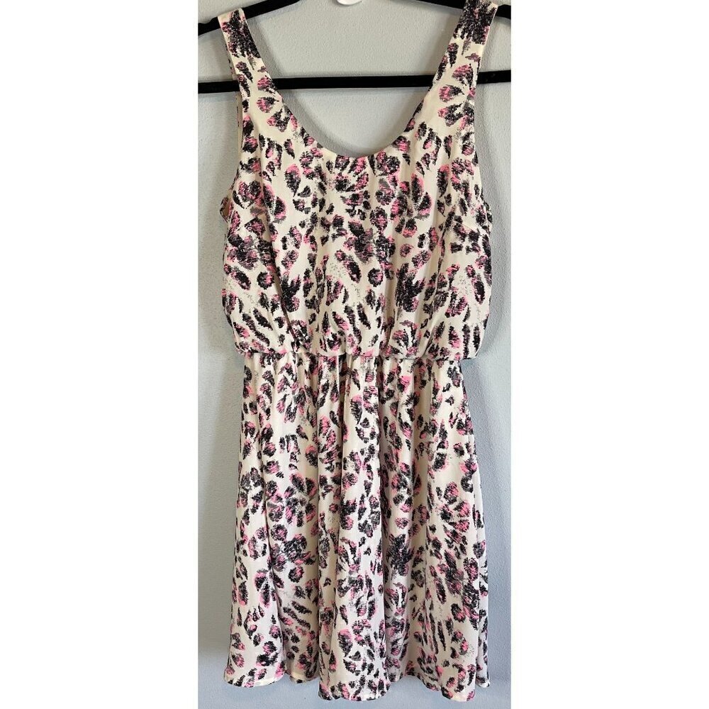 LUSH Womens Strappy Blouson Mini Dress Small Cheetah Print Lined - Picture 2 of 12